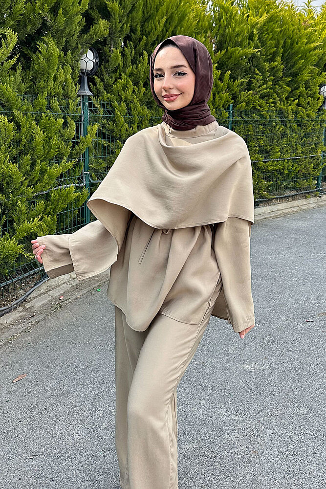 Şal Detaylı Pantolon Takım - Haki - ENMA (4)