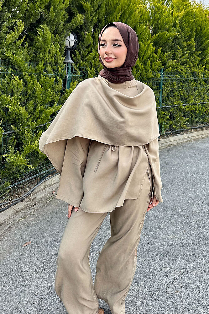 Şal Detaylı Pantolon Takım - Haki - ENMA (0)