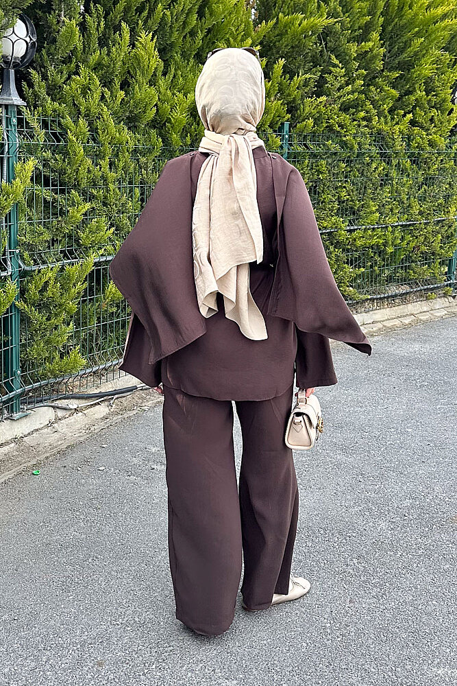 Şal Detaylı Pantolon Takım - Kahverengi - ENMA (5)