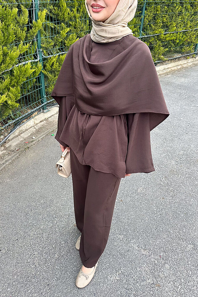 Şal Detaylı Pantolon Takım - Kahverengi - ENMA (2)