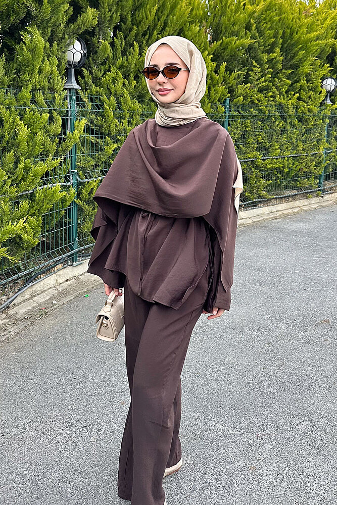 Şal Detaylı Pantolon Takım - Kahverengi - ENMA (0)