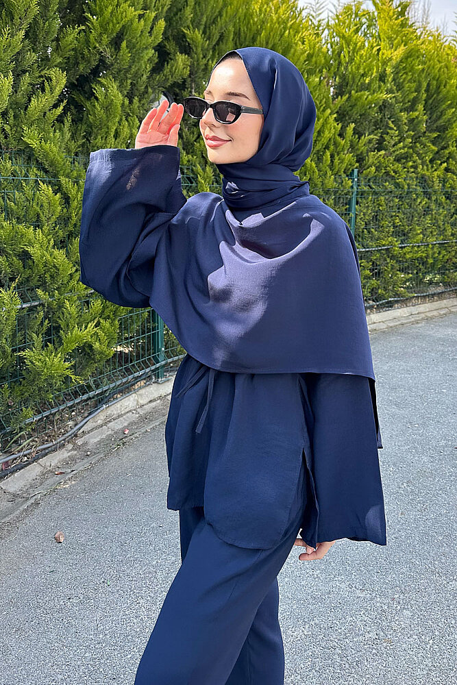 Şal Detaylı Pantolon Takım - Lacivert - ENMA (0)