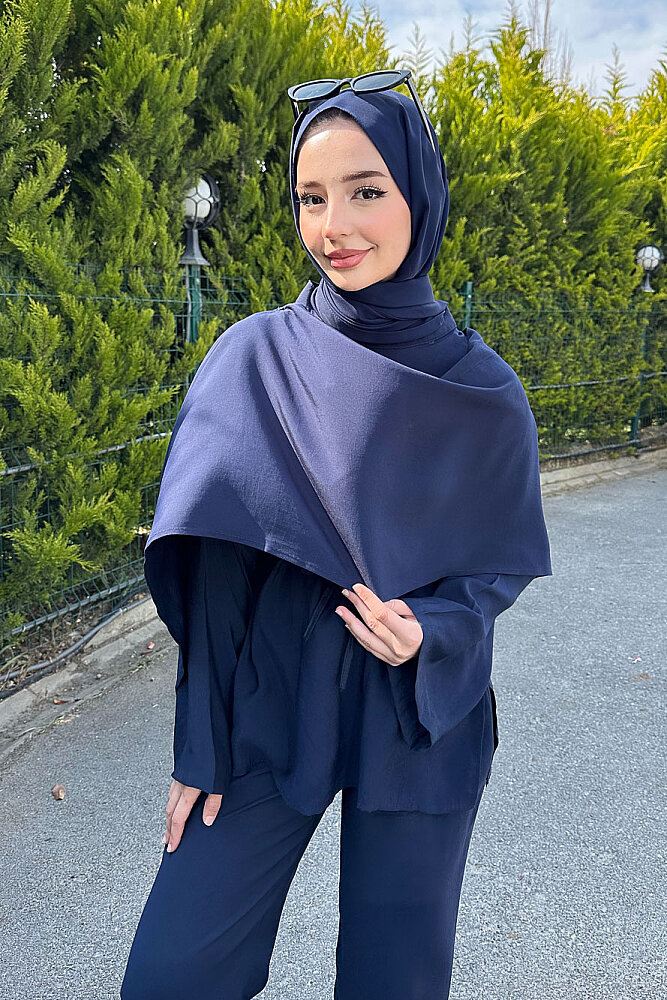Şal Detaylı Pantolon Takım - Lacivert - ENMA (5)