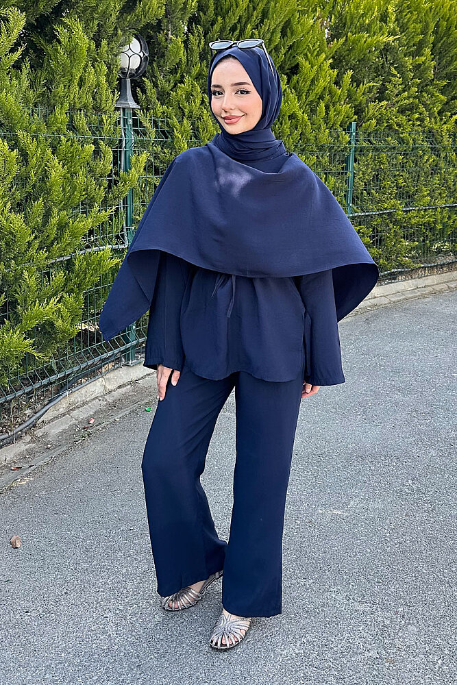 Şal Detaylı Pantolon Takım - Lacivert - ENMA (1)