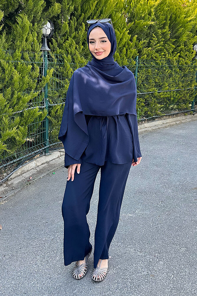 Şal Detaylı Pantolon Takım - Lacivert - ENMA (4)
