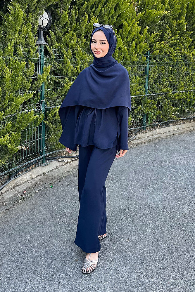 Şal Detaylı Pantolon Takım - Lacivert - ENMA (2)