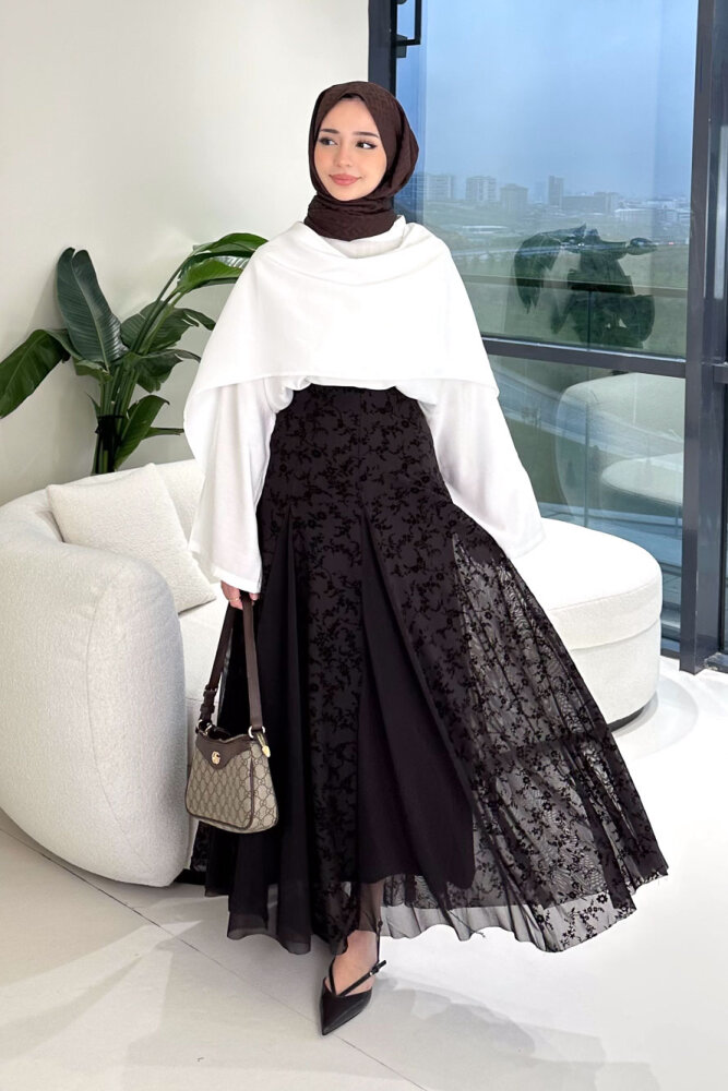 Şal Detaylı Yırtmaçlı Bluz - Ekru - 2