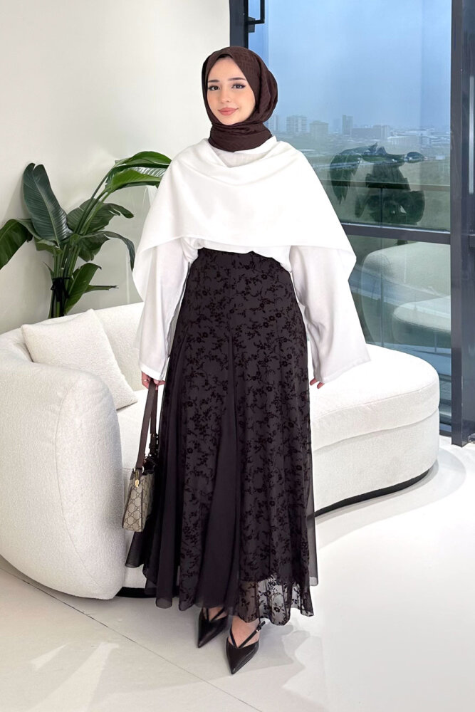 Şal Detaylı Yırtmaçlı Bluz - Ekru - 8