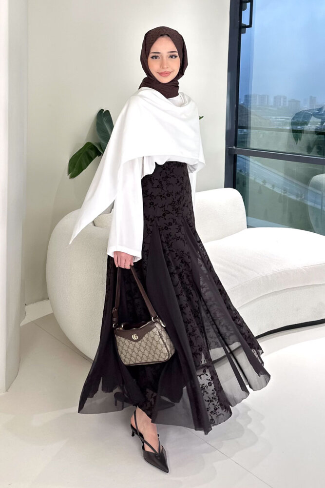 Şal Detaylı Yırtmaçlı Bluz - Ekru - 1