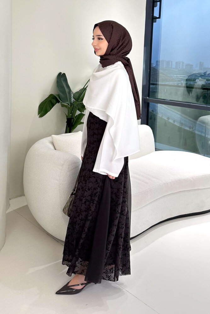 Şal Detaylı Yırtmaçlı Bluz - Ekru - ENMA (3)