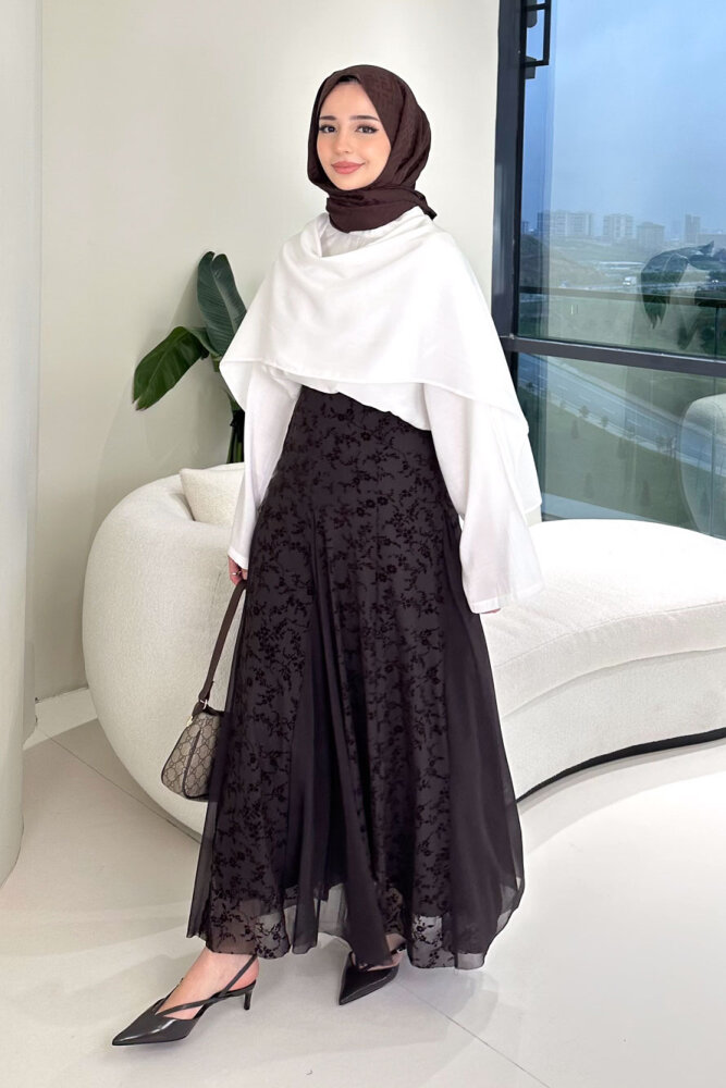 Şal Detaylı Yırtmaçlı Bluz - Ekru - 7