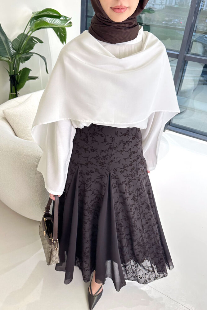 Şal Detaylı Yırtmaçlı Bluz - Ekru - 6