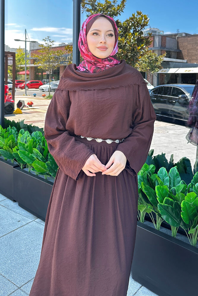 Şal Yaka Tensel Etekli Takım - Kahverengi - HEWES (1)