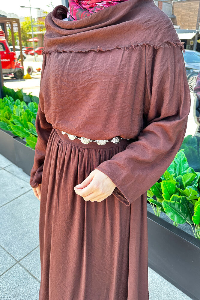 Şal Yaka Tensel Etekli Takım - Kahverengi - HEWES (4)