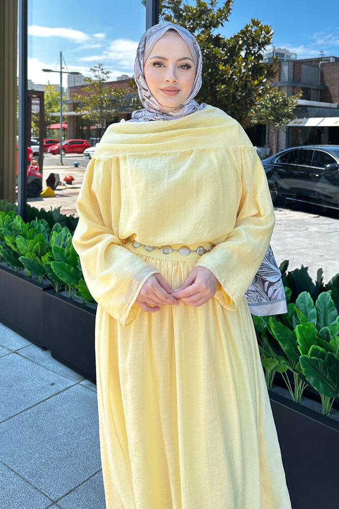 Şal Yaka Tensel Etekli Takım - Sarı - HEWES (3)