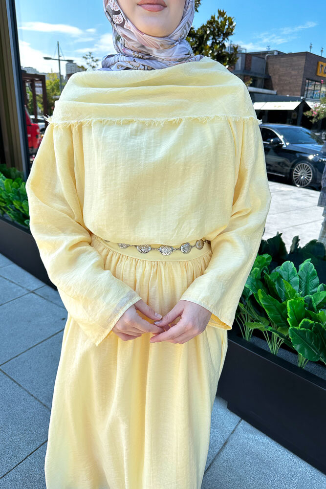 Şal Yaka Tensel Etekli Takım - Sarı - HEWES (4)