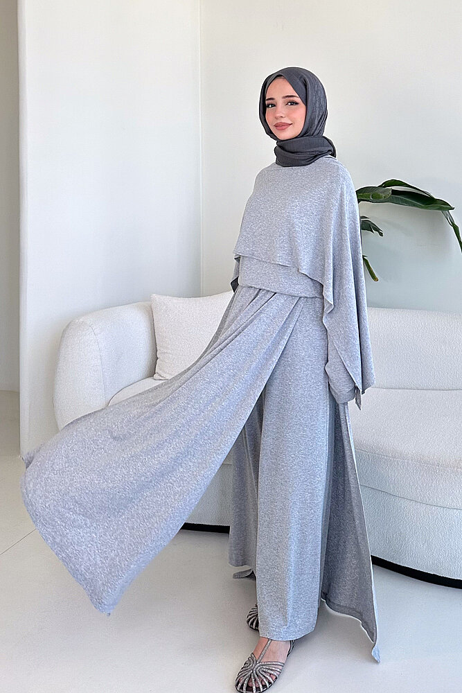 Şallı Etek Pantolon Penye Takım - Gri - ALLMİSS (0)