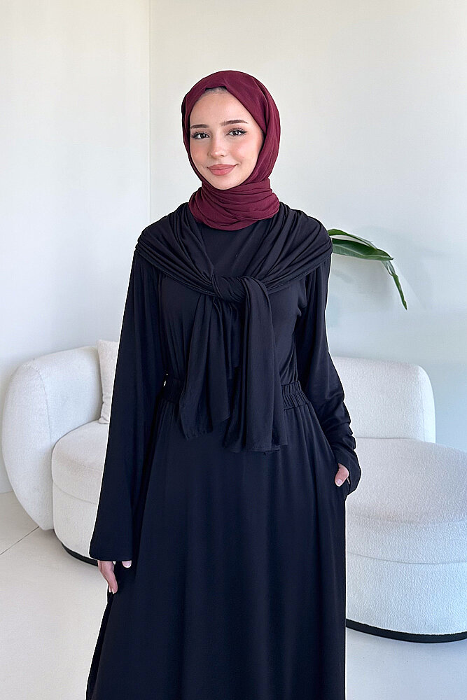 Şallı Etek Pantolon Penye Takım - Siyah - 3