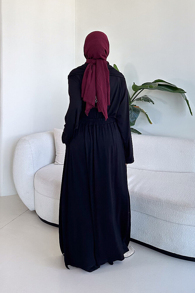 Şallı Etek Pantolon Penye Takım - Siyah - 6