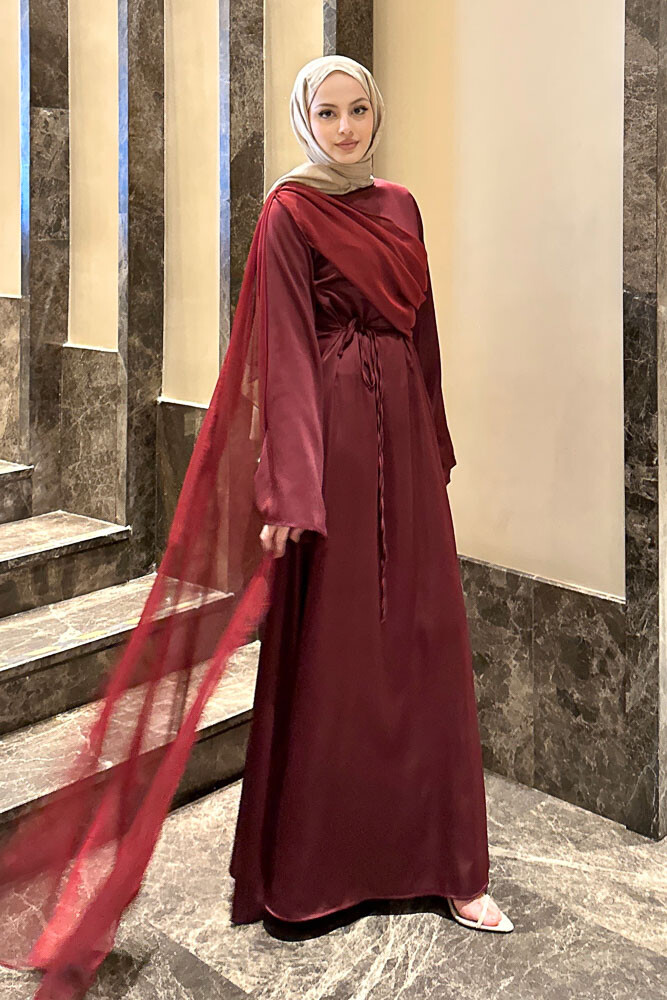 San Remo Saten Abaya - Bordo - 7