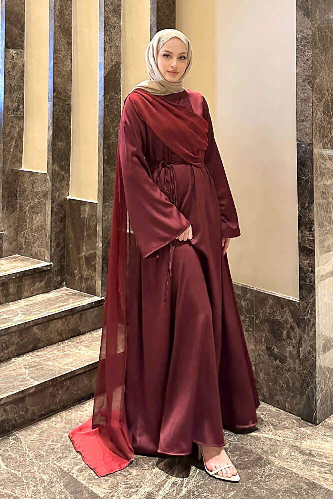 San Remo Saten Abaya - Bordo - 5