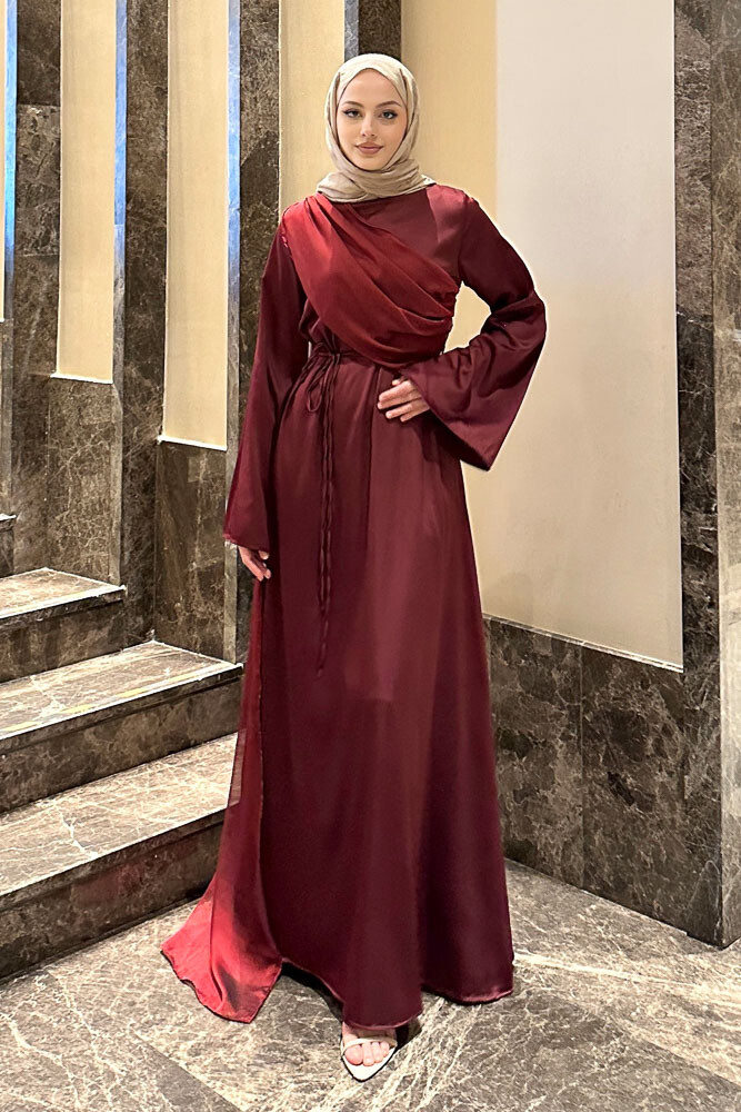 San Remo Saten Abaya - Bordo - 3