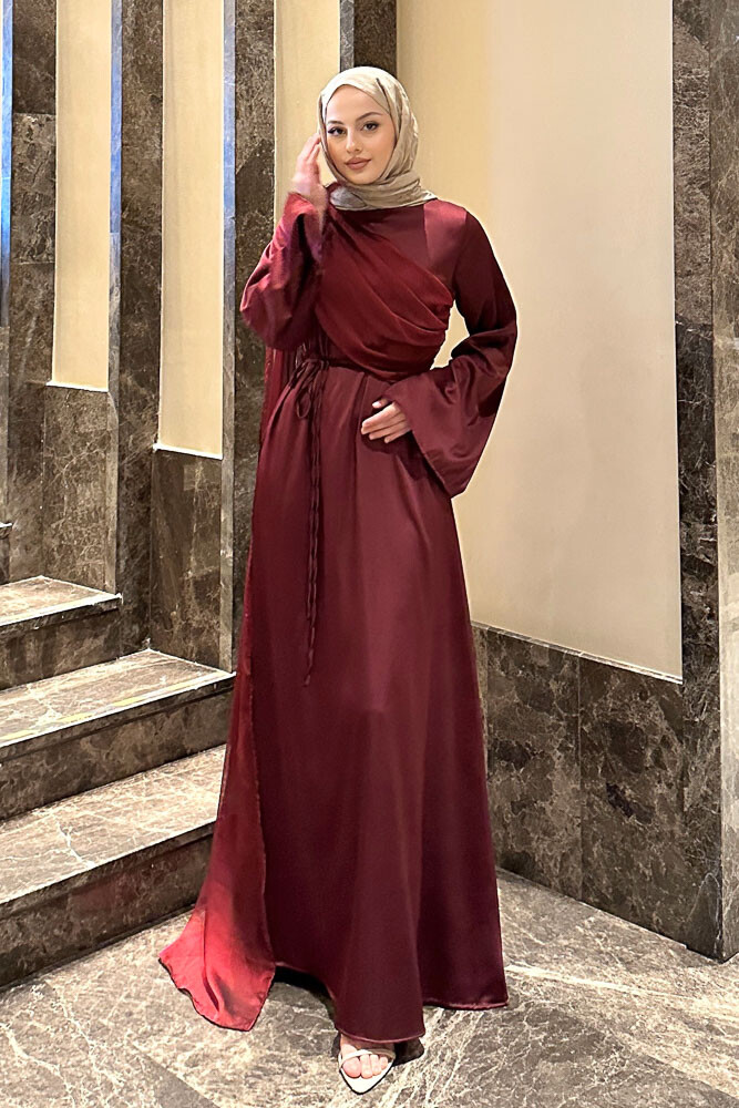 San Remo Saten Abaya - Bordo 