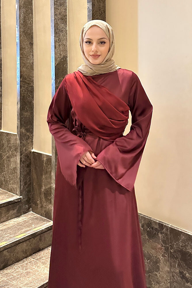San Remo Saten Abaya - Bordo - 4