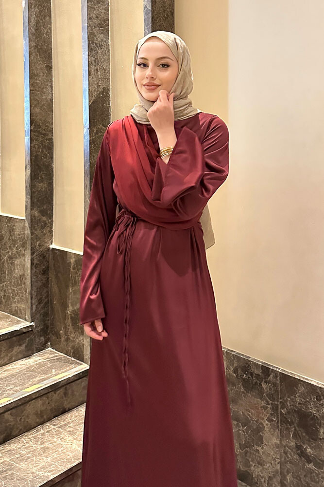San Remo Saten Abaya - Bordo - 2