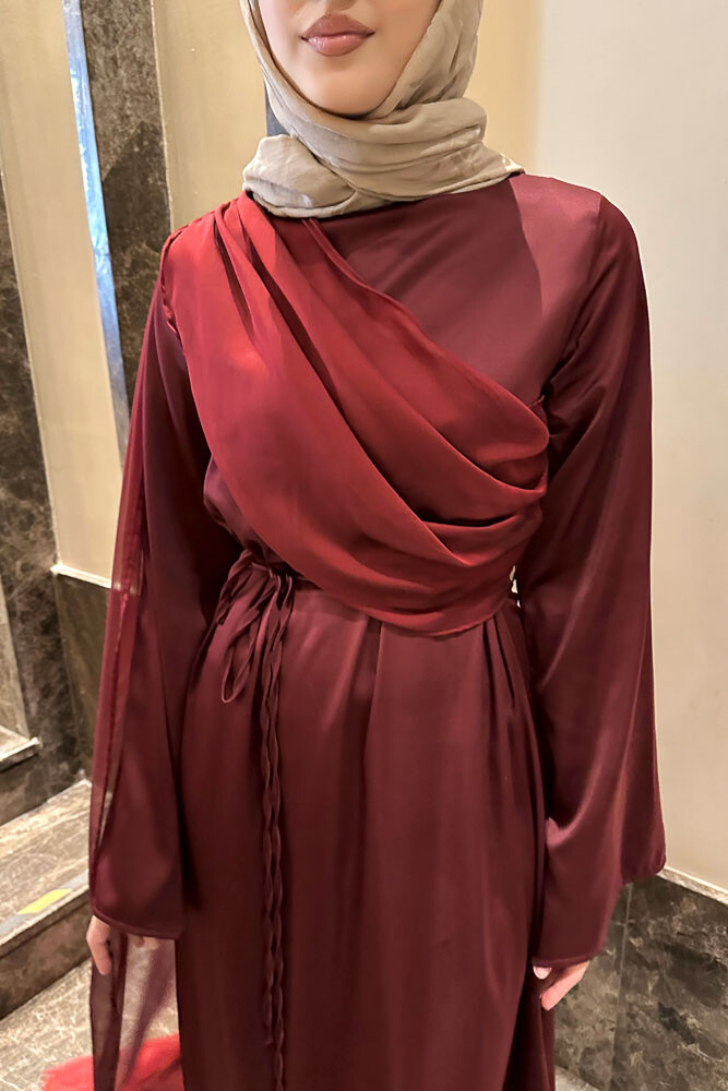 San Remo Saten Abaya - Bordo - 6