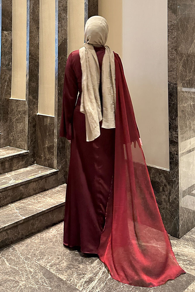 San Remo Saten Abaya - Bordo - 8
