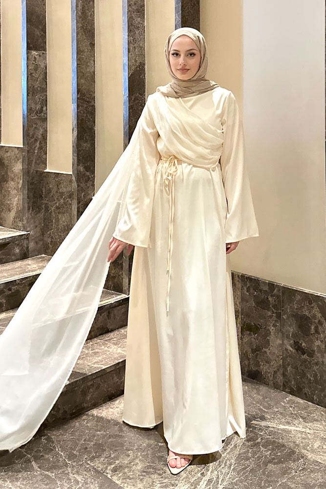 San Remo Saten Abaya - Krem - 2