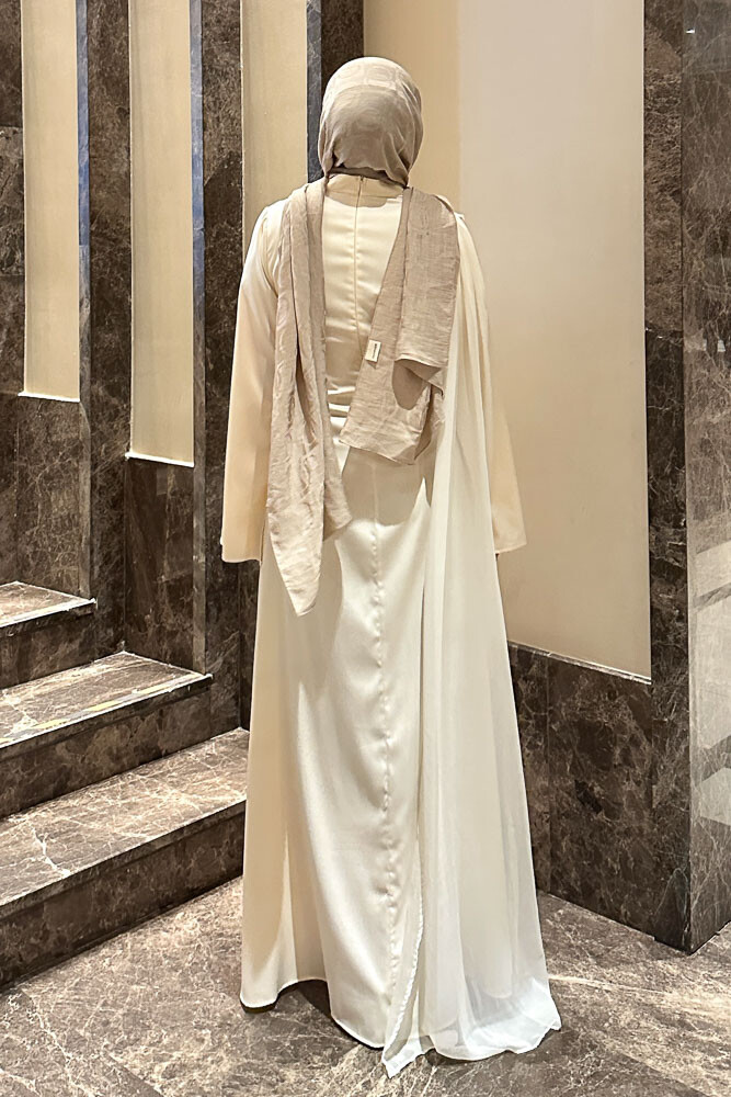 San Remo Saten Abaya - Krem - 7