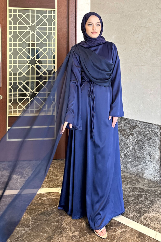 San Remo Saten Abaya - Lacivert - 2