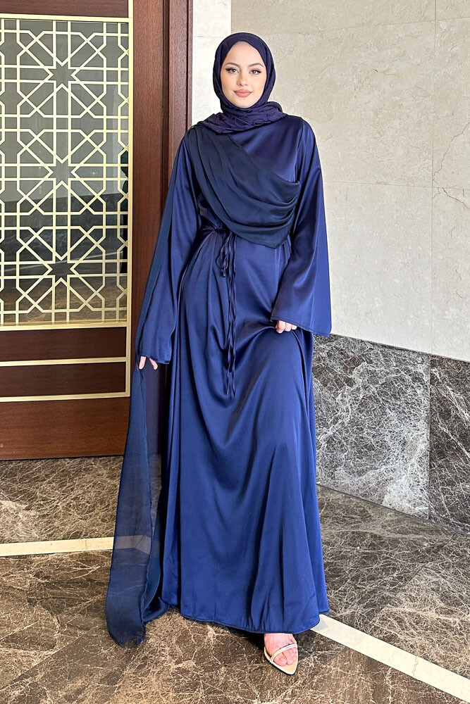 San Remo Saten Abaya - Lacivert - 5