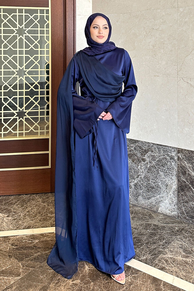 San Remo Saten Abaya - Lacivert - 3