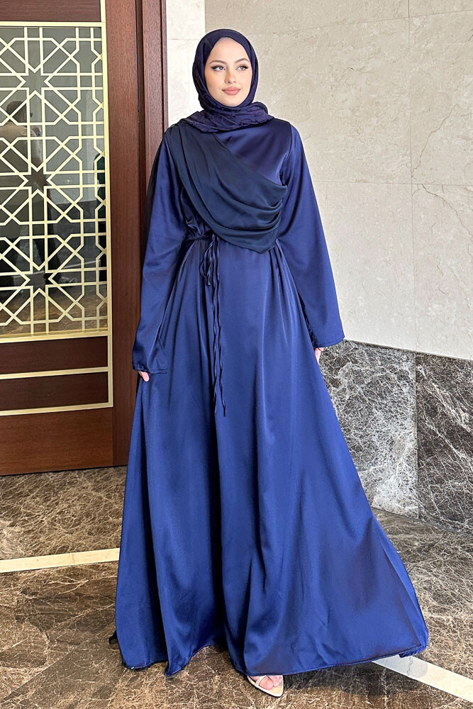 San Remo Saten Abaya - Lacivert 