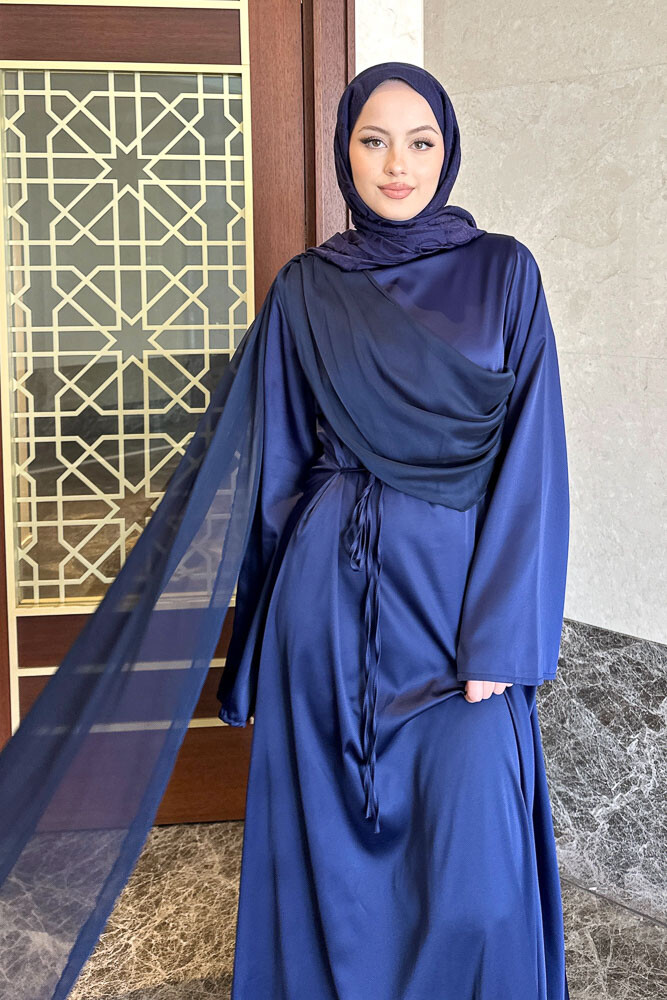 San Remo Saten Abaya - Lacivert - 6