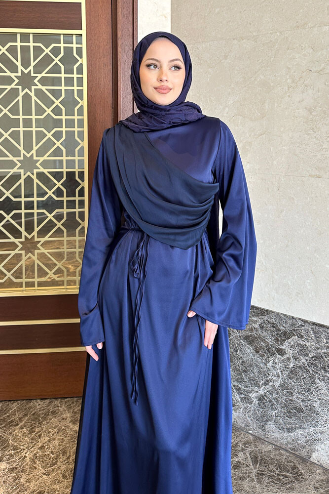 San Remo Saten Abaya - Lacivert - 7