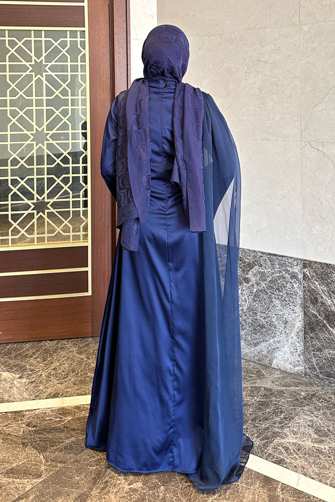 San Remo Saten Abaya - Lacivert - 8