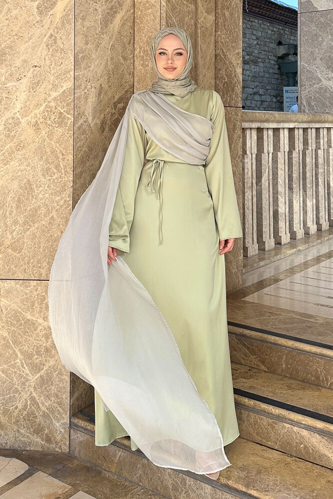 San Remo Saten Abaya - Mint Yeşili - 2