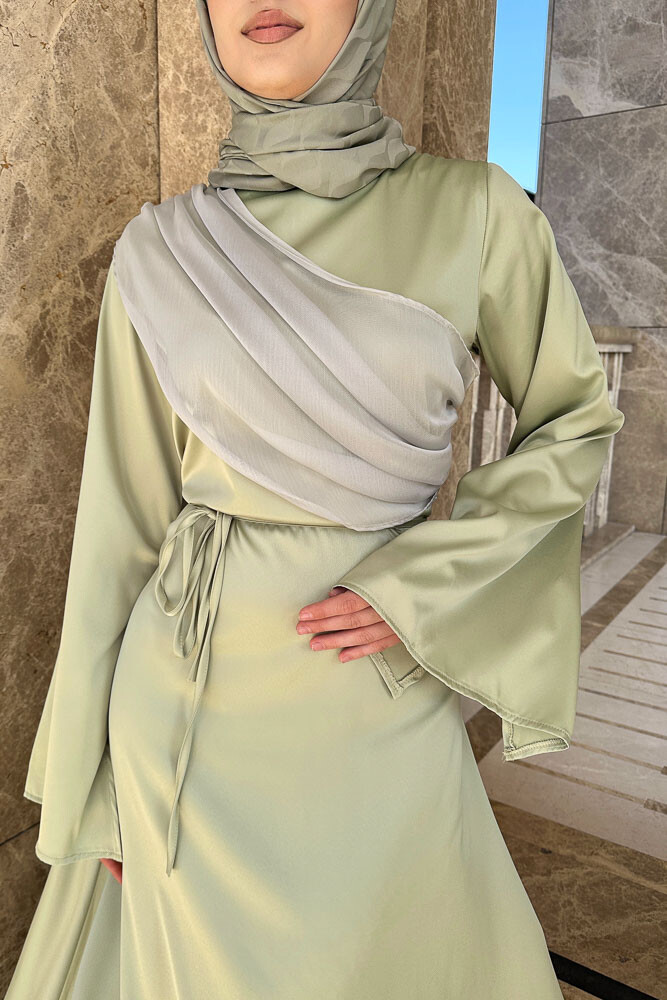 San Remo Saten Abaya - Mint Yeşili - 5