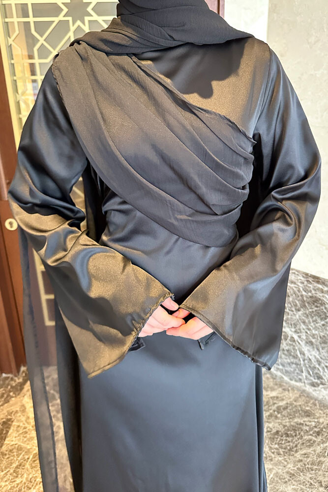 San Remo Saten Abaya - Siyah - 7