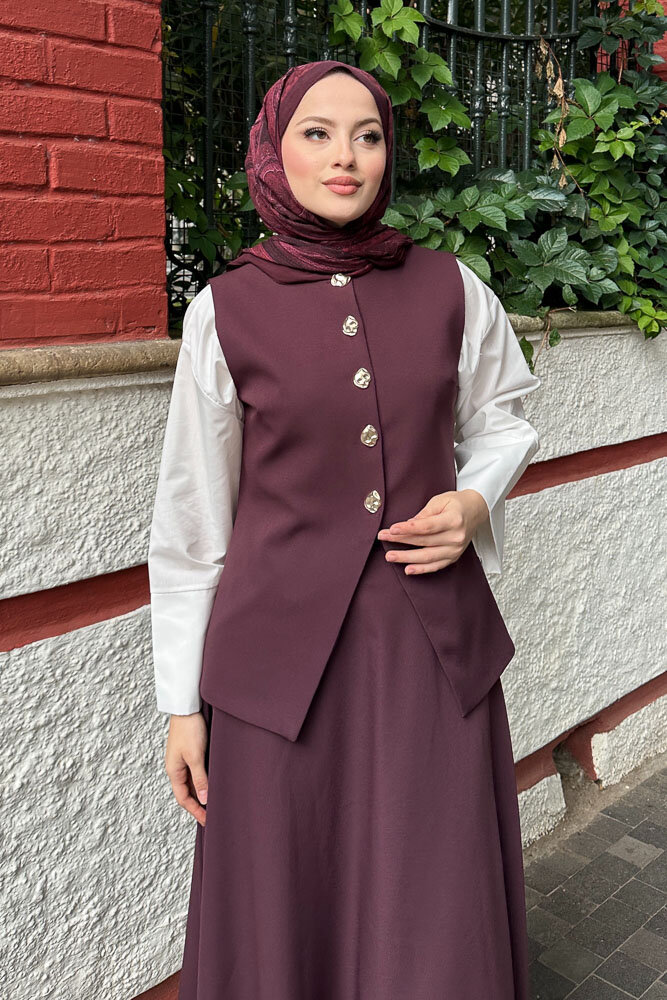 Sean Düğmeli Yelekli Takım - Bordo - 2