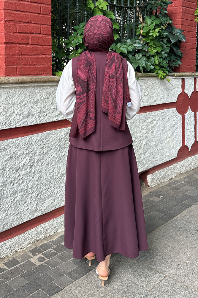 Sean Düğmeli Yelekli Takım - Bordo - 5