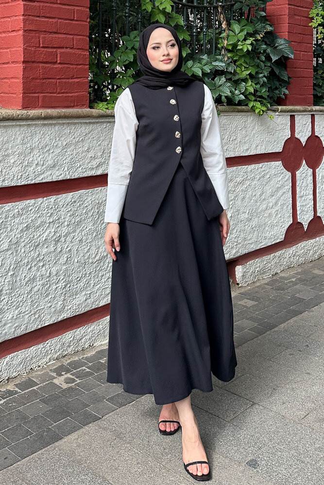 Sean Düğmeli Yelekli Takım - Siyah - LİNE (3)