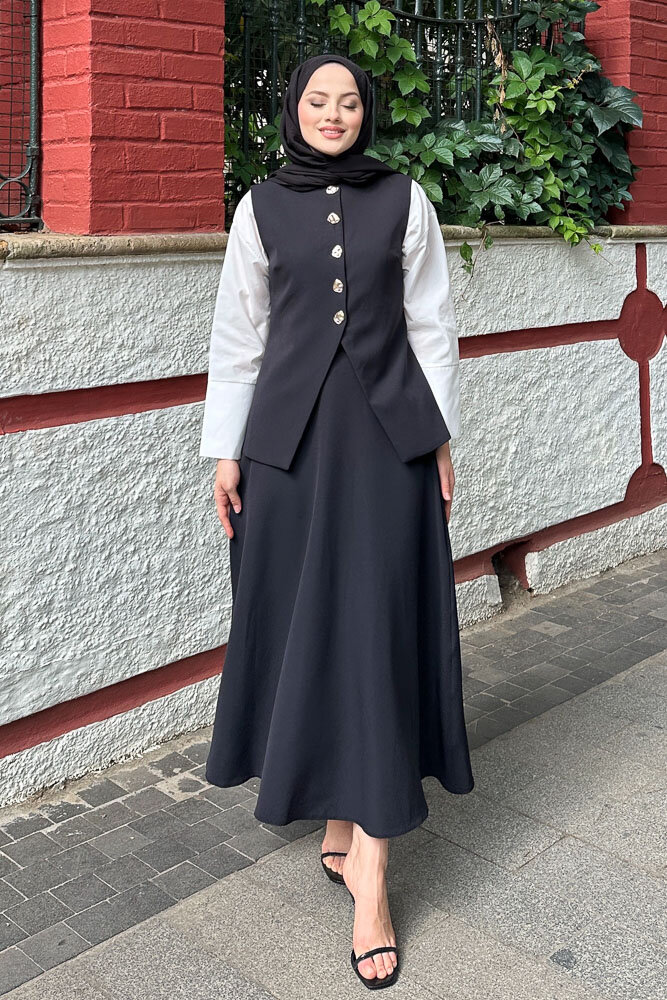 Sean Düğmeli Yelekli Takım - Siyah - 8
