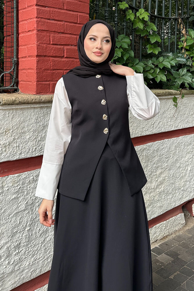 Sean Düğmeli Yelekli Takım - Siyah - LİNE (4)