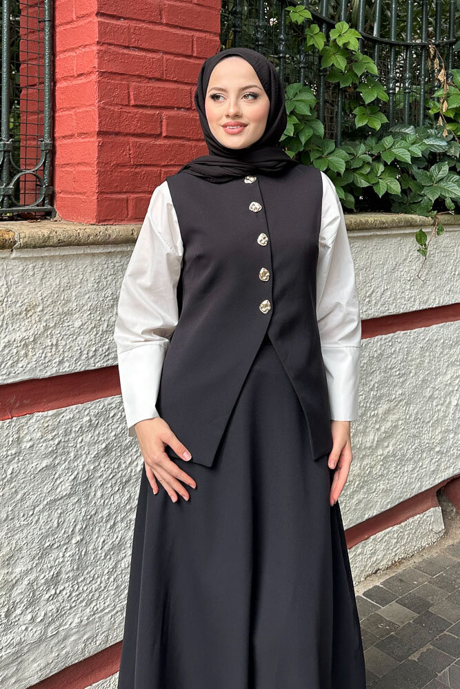 Sean Düğmeli Yelekli Takım - Siyah - 2