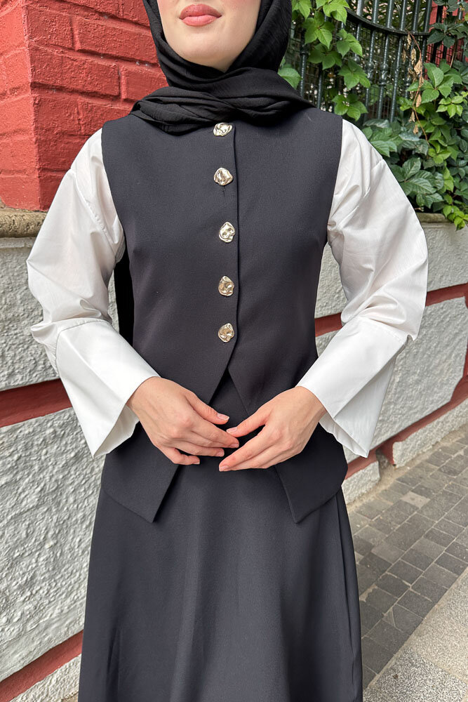 Sean Düğmeli Yelekli Takım - Siyah - 3